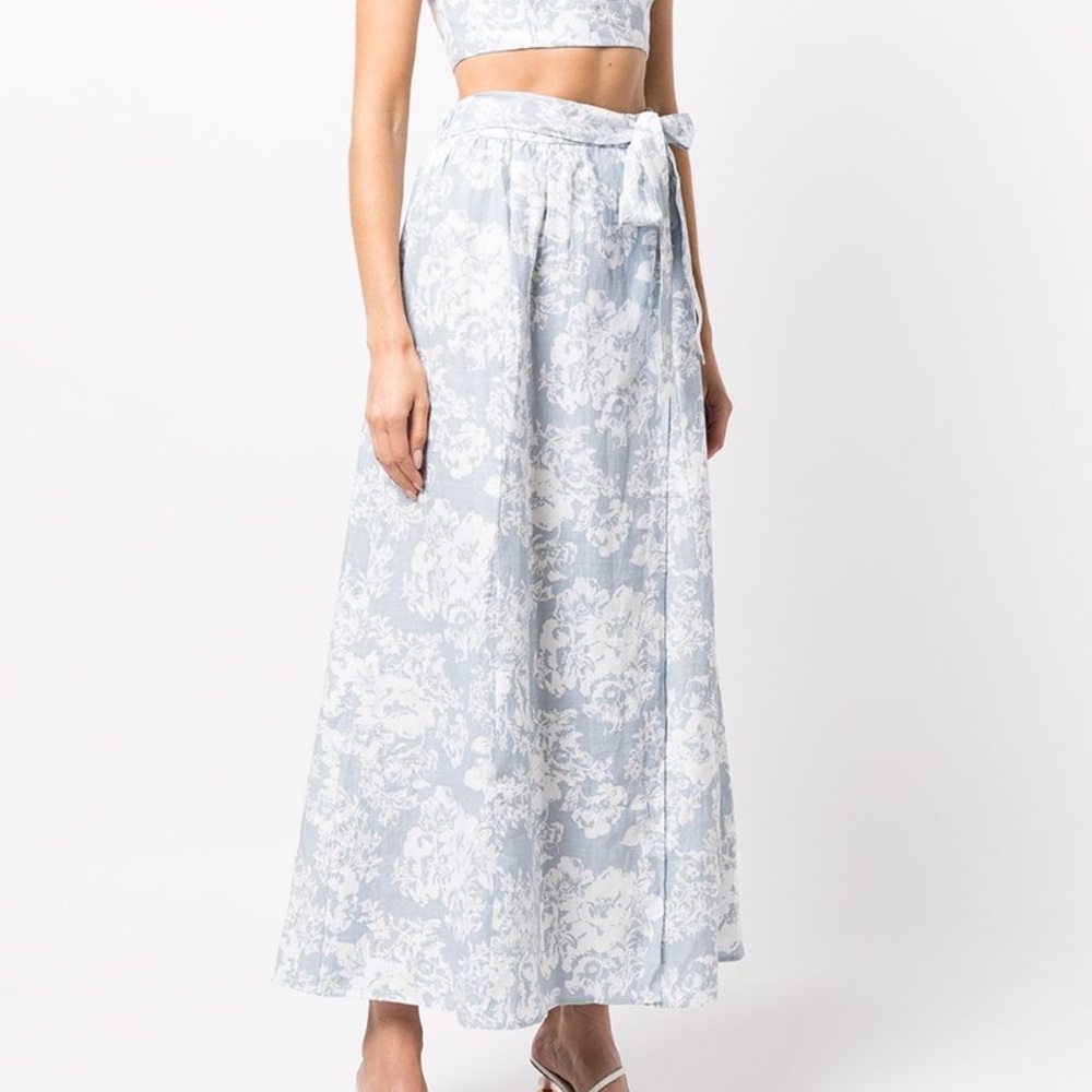 Reformation Pale Blue and White Floral Maxi Skirt